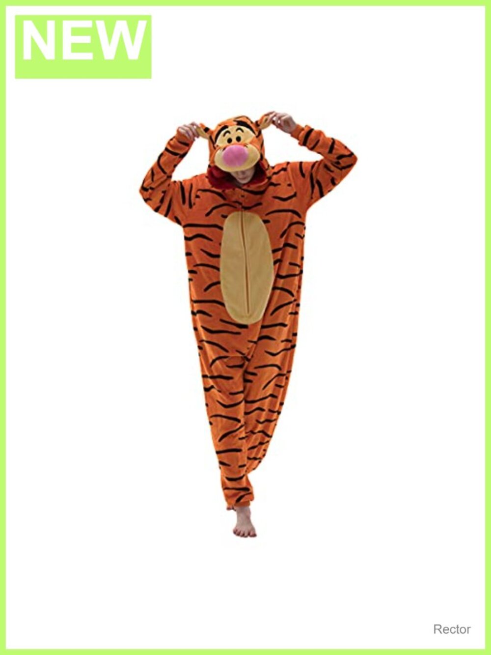 Flannel Tigger Onesie Pajama Adult Unisex Fitted Zip Halloween Costume
